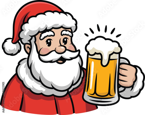 Santa Claus holding a foamy mug of beer, Christmas party, holiday celebration vector illustration