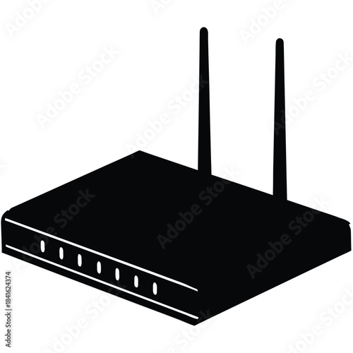 Wireless router silhouette with antennas, network device for internet connectivity at home