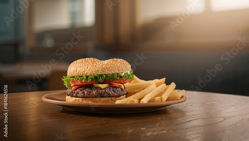 Hamburger meal with fresh v...