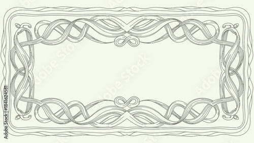 Intricate purple ornamental frame with intertwined floral patterns on cream background for design and decoration purposes