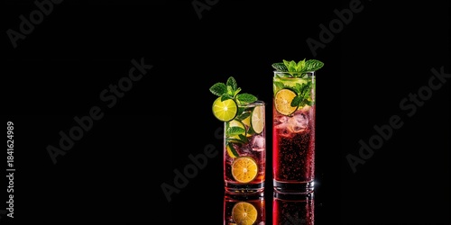Set of mojito drinks featur...