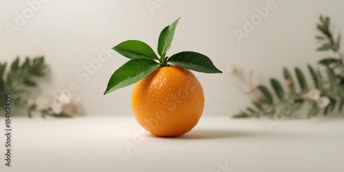 Oranges with green leaves i...