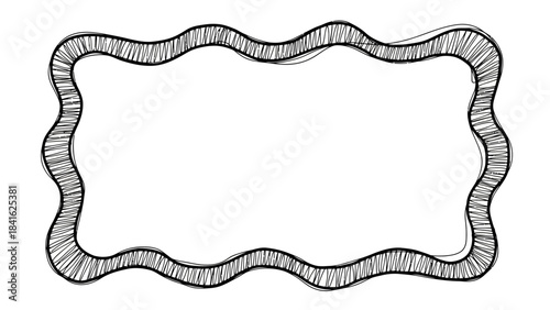 Hand drawn wavy line border frame with scribbled texture and empty white space for text or image on plain background