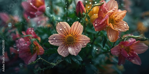 Dew-covered plants in macro...