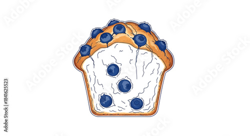 A Watercolor-Style Blueberry Muffin Illustration with Detailed Texture and Vibrant Colors