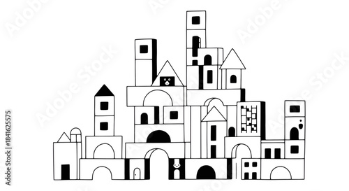 Abstract block city illustration, a minimalist cityscape built from geometric shapes and simple