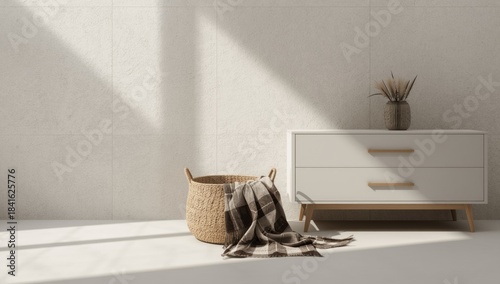 Basket with plush plaid lin...