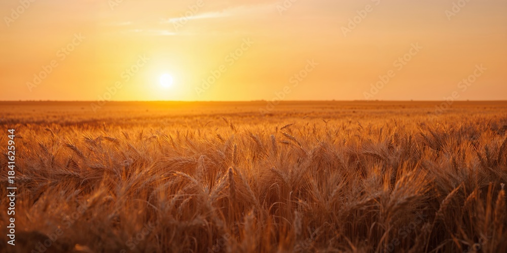 Fototapeta premium Golden sunset over a wheat field, seasonal change and agricultural preservation