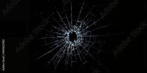 Shattered glass with visible fractures from collision, used for structural integrity analysis