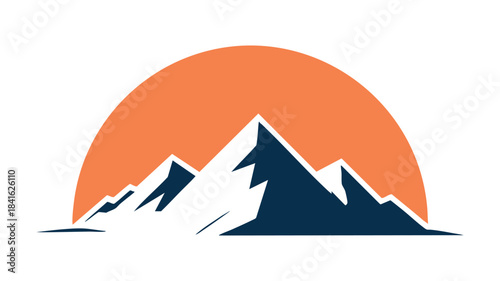 A minimalist mountain range logo illustration with an orange rising sun