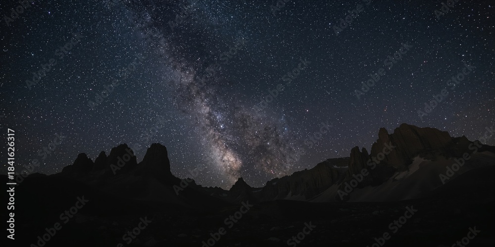 Obraz premium Milky Way galaxy visible over remote mountain landscape, natural night sky viewing, Earth Day