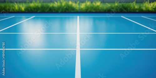 Blue badminton court with w...