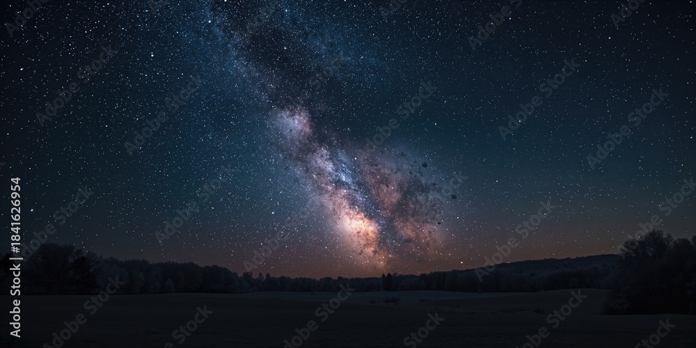 Naklejka premium Night sky in winter, ideal for astronomy observation and seasonal stargazing activities