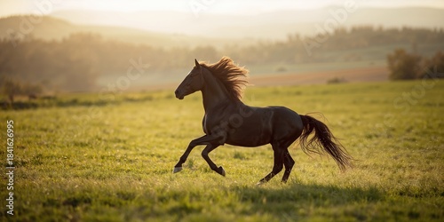 Friesian horse in full stri...