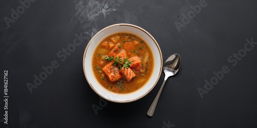 Fresh fish soup served in a...