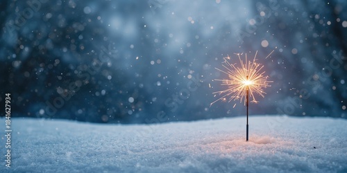 Burning sparkler in snow, w...