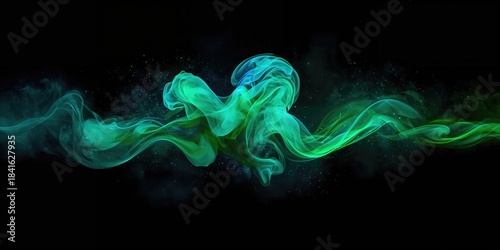 Green blue smoke swirling u...