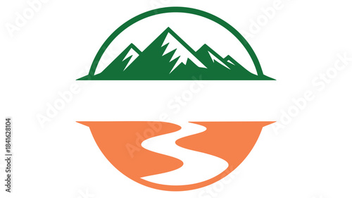 Minimalist abstract logo design featuring green mountains and a winding path