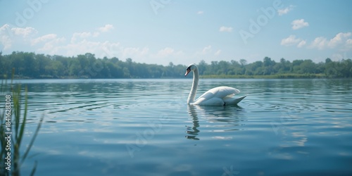 Elegant white swan gliding ...