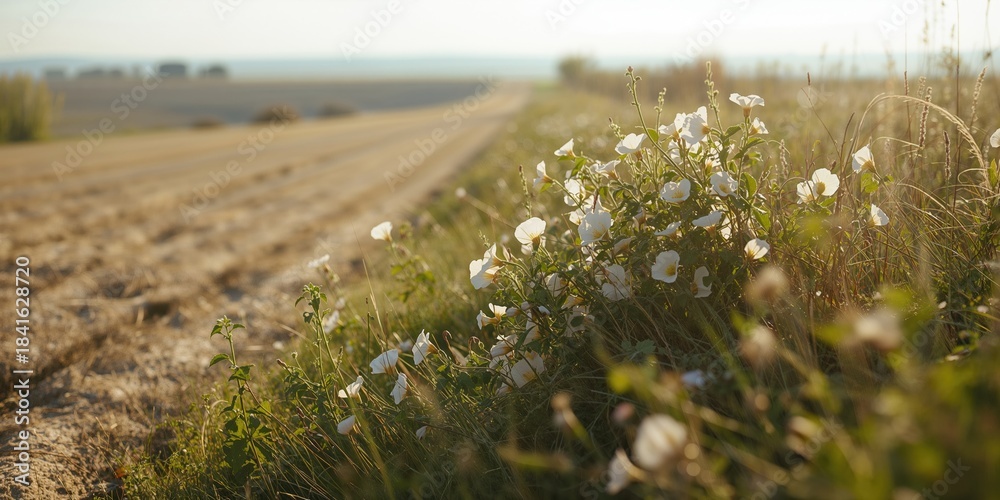 Naklejka premium Field of Convolvulus Arvensis plants in bloom, illustrating natural vegetation cycles
