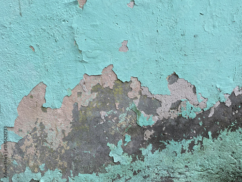 Old blue wall of the house close up