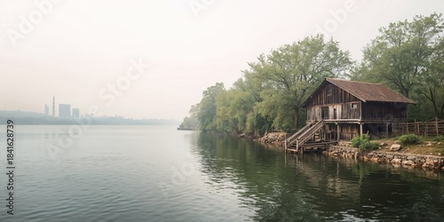 Old wooden building set aga...
