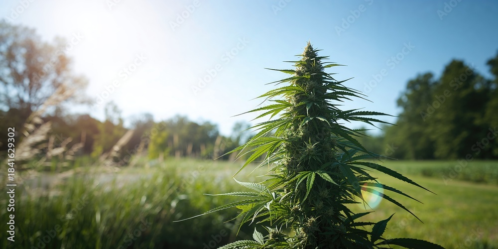 Naklejka premium Marijuana plants cultivated outdoors, sustainable farming practices, Earth Day
