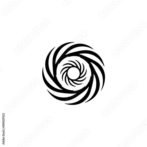 Stylized black and white swirling vortex graphic design element for abstract art and logos isolated on transparent background