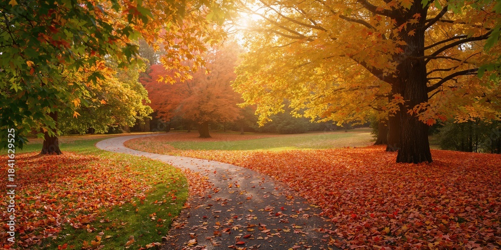 Naklejka premium Brightly autumn leaves on the ground create a vibrant natural scene, seasonal change