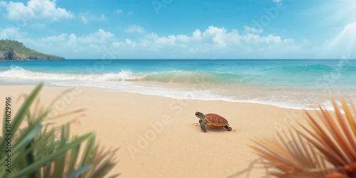 Young turtle leaving its ne...