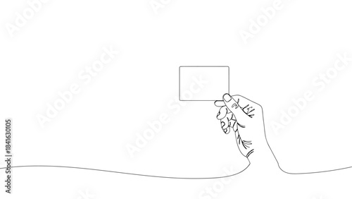 minimal continuous line drawing of a hand holding a business card or credit card