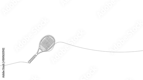minimal continuous line drawing of tennis racket for sport and fitness