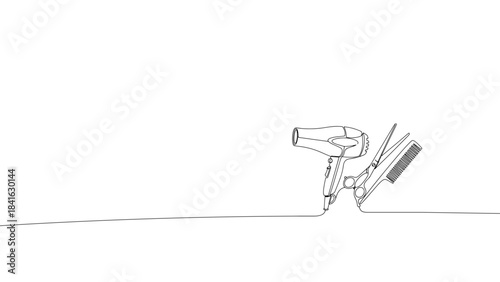minimal continuous line drawing of hair styling tools