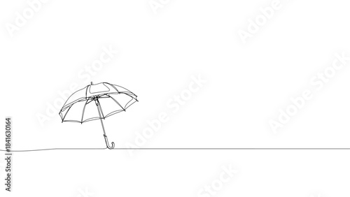 continuous line drawing of an open umbrella on white background