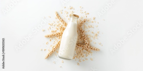 Oat milk in glass bottle wi...