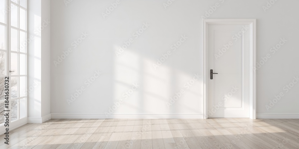 Obraz premium Empty door in a living room interior background, serving as a background for text and layout design, World Accessibility Day