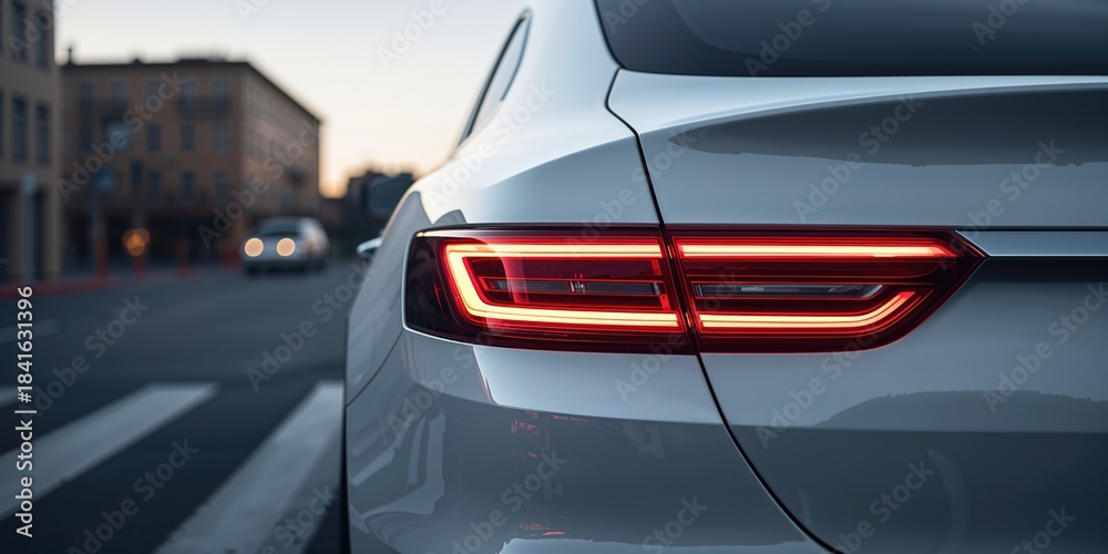 Naklejka premium Detailed view of a vehicles white taillight assembly, focusing on automotive lighting and safety signaling