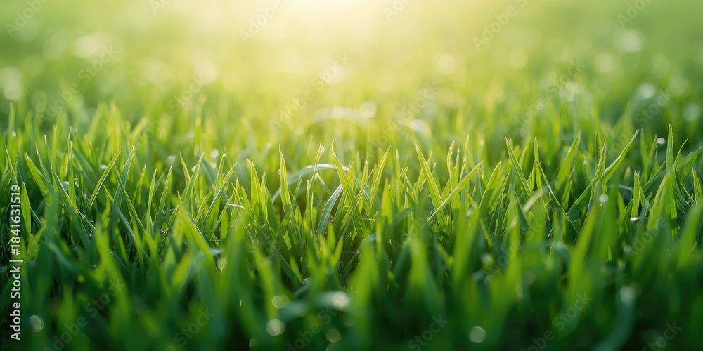 Naklejka premium Close-up of fresh spring green grass background used for texture and pattern in natural garden settings, seasonal growth