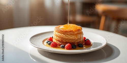 Cake made from flaky pastry drizzled with honey syrup, highlighting dessert texture and sweetening technique