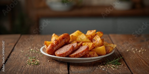 Fried potatoes served with ...