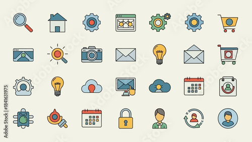 Collection of web and application interface icons, showcasing a wide array of essential design