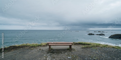 Empty long wooden seat for ...