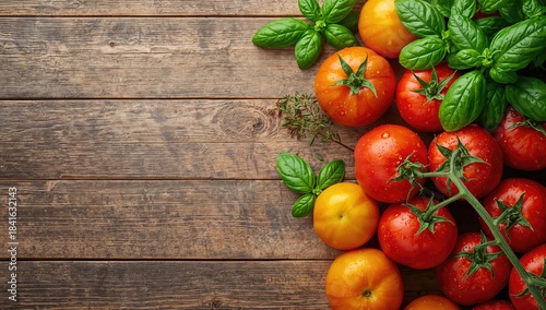 Colorful tomatoes and basil...