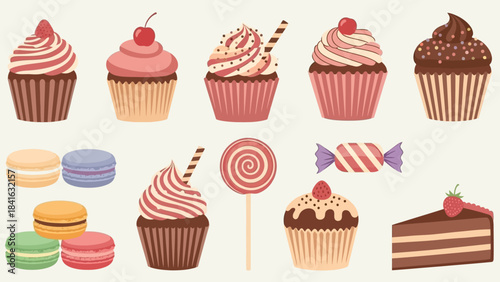 Delightful Assortment of Cartoon Styled Confections Perfect for Sweet Themed Graphics