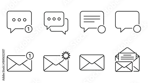 Outline icons for message and email notifications suitable for user interface designs