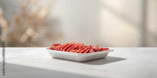 Sliced pork arranged on a p...