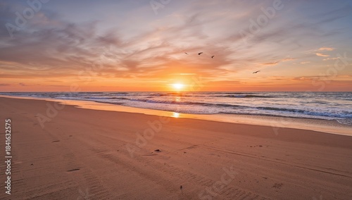 Sunset over a beach with so...
