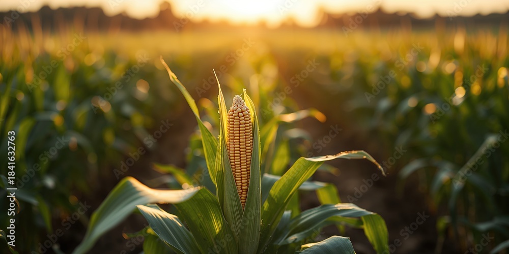 Obraz premium Detailed view of a corn cob growing in an organic farm setting highlighting natural cultivation, Earth Day