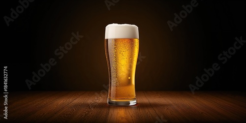 A glass of beer on a dark b...