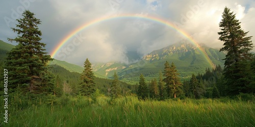Colorful rainbow spans rugg...
